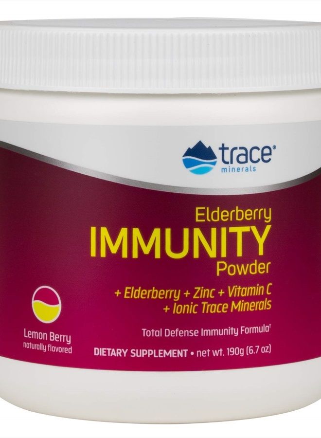 Trace Minerals Elderberry Immunity Powder - Elderberry, Zinc, Vitamin C, Ionic Trace Minerals | Healthy Immune System | Non-GMO, Gluten Free, Certified Vegan | 6.7 oz - Image 1