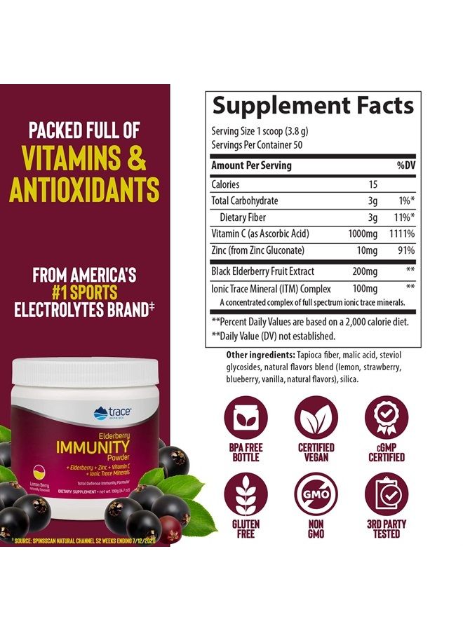 Trace Minerals Elderberry Immunity Powder - Elderberry, Zinc, Vitamin C, Ionic Trace Minerals | Healthy Immune System | Non-GMO, Gluten Free, Certified Vegan | 6.7 oz - Image 2