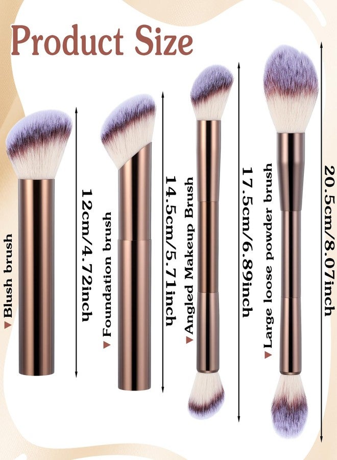 Neyauo 4 Pcs Face Makeup Brushes Double-ended Kabuki Contour Brush Soft Foundation Makeup Brush for Liquid Concealer Cream Cosmetics Blending Blush(Coffee) - Image 2