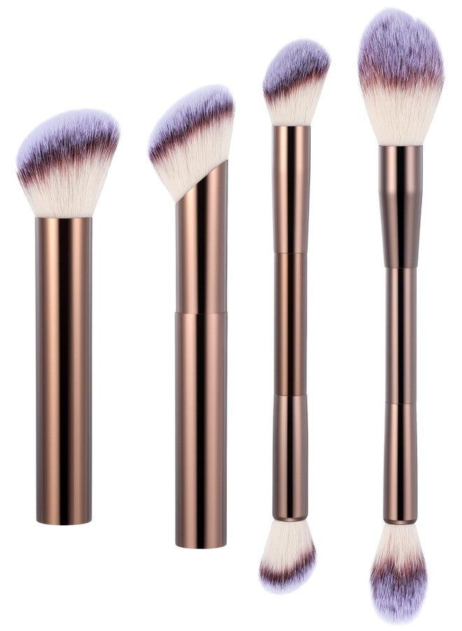 Neyauo 4 Pcs Face Makeup Brushes Double-ended Kabuki Contour Brush Soft Foundation Makeup Brush for Liquid Concealer Cream Cosmetics Blending Blush(Coffee) - Image 1