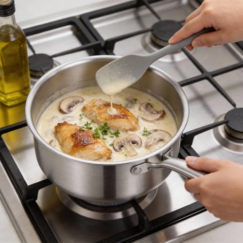 Ohtomber Tri-Ply Steamer for Cooking - Stainless Steel 3 Qt Saucepan with Lid, Medium Kitchen Induction Cooking Pot with Vegetable Food Steamer Basket, Non Stick Sauce Pan with Stay-Cool Handle - Image 5