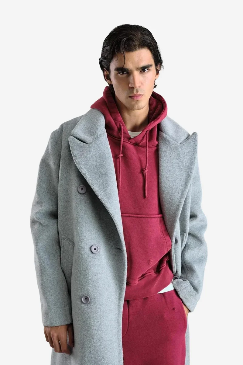Giesto Grey GIESTO Long Buttoned Textured Jacket for Men | Best Price UAE