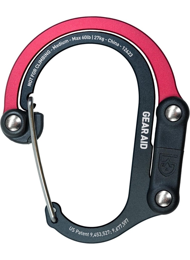 GEAR AID HEROCLIP Carabiner Gear Clip and Hook (Medium) for Camping, Backpack, and Garage Organization, Black and Red, 1 Pack - Image 1