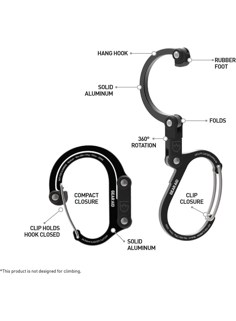 GEAR AID HEROCLIP Carabiner Gear Clip and Hook (Medium) for Camping, Backpack, and Garage Organization, Black and Red, 1 Pack - Image 4