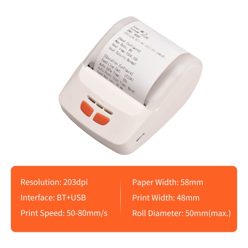 Receipt Printer Portable 58mm Mobile Thermal Printer Wireless BT Mini Bill Ticket Printing Compatible with Android iOS Windows with 11pcs Thermal Paper Rolls for Restaurant Supermarket - Image 5
