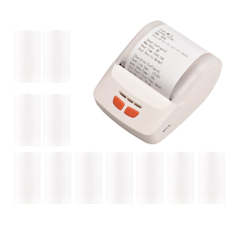 Receipt Printer Portable 58mm Mobile Thermal Printer Wireless BT Mini Bill Ticket Printing Compatible with Android iOS Windows with 11pcs Thermal Paper Rolls for Restaurant Supermarket - Image 1
