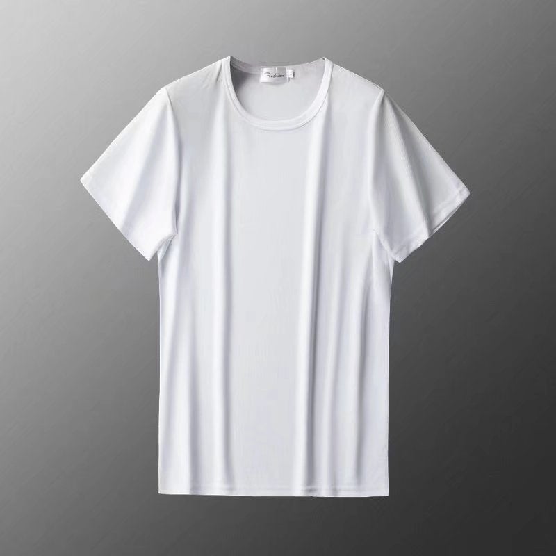 Ice Silk Short-sleeved T-shirt Mens Quick-drying Thin Sliding Material Summer Mesh Ultra-thin Air-conditioning Shirt 2025 Summer Half-sleeved Top Black - Image 3