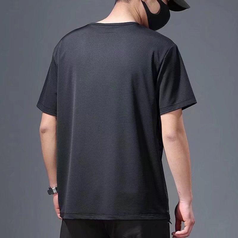 Ice Silk Short-sleeved T-shirt Mens Quick-drying Thin Sliding Material Summer Mesh Ultra-thin Air-conditioning Shirt 2025 Summer Half-sleeved Top Black - Image 5