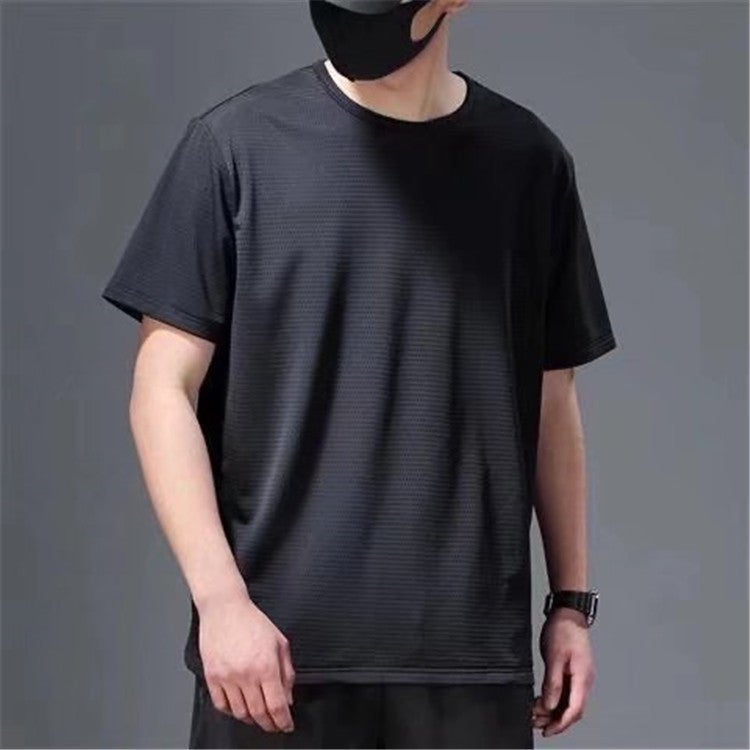 Ice Silk Short-sleeved T-shirt Mens Quick-drying Thin Sliding Material Summer Mesh Ultra-thin Air-conditioning Shirt 2025 Summer Half-sleeved Top Black - Image 1