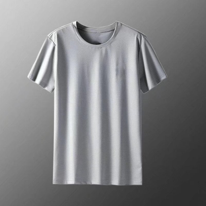 Ice Silk Short-sleeved T-shirt Mens Quick-drying Thin Sliding Material Summer Mesh Ultra-thin Air-conditioning Shirt 2025 Summer Half-sleeved Top Black - Image 2