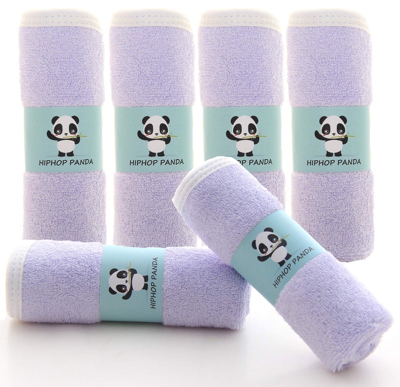 HIPHOP PANDA HIPHOP PANDA Baby Washcloths Rayon Made from Bamboo 2 Layer Ultra Soft Absorbent Newborn Bath Face Towel Reusable Baby Wipes for Delicate Skin Purple 6 Pack 