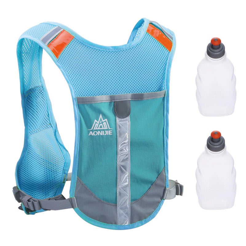 TRIWONDER Reflective Running Vest for Men Women Runners Hydration Pack Water Backpack for Marathon Race Cycling Hiking Festival Raves (Blue - with 2 Water Bottles) - Image 1