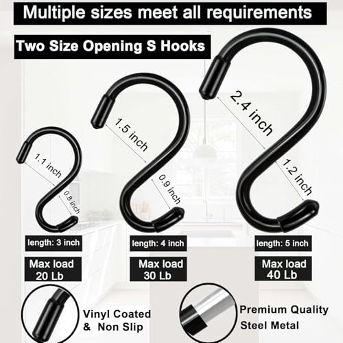 Dreecy 10 Pack 4 Inch S Hooks, Heavy Duty Metal Black Rubber Coated Non Slip Closet S Hooks for Hanging Plants, Clothes, Jeans, Purse, Jewelry, Pot, Pans, Cups, 6.0TG-SG - Image 2