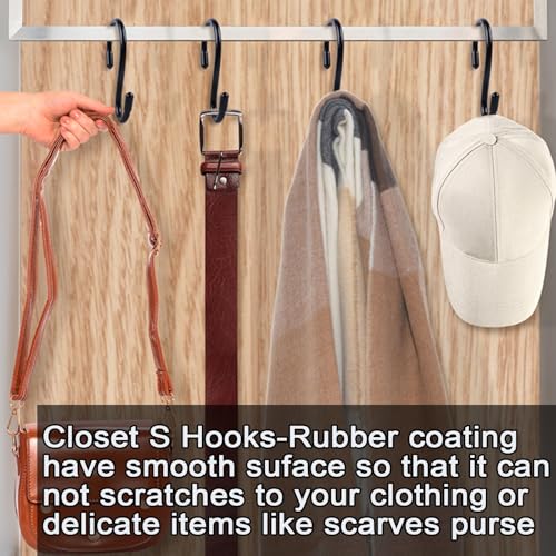 Dreecy 10 Pack 4 Inch S Hooks, Heavy Duty Metal Black Rubber Coated Non Slip Closet S Hooks for Hanging Plants, Clothes, Jeans, Purse, Jewelry, Pot, Pans, Cups, 6.0TG-SG - Image 4