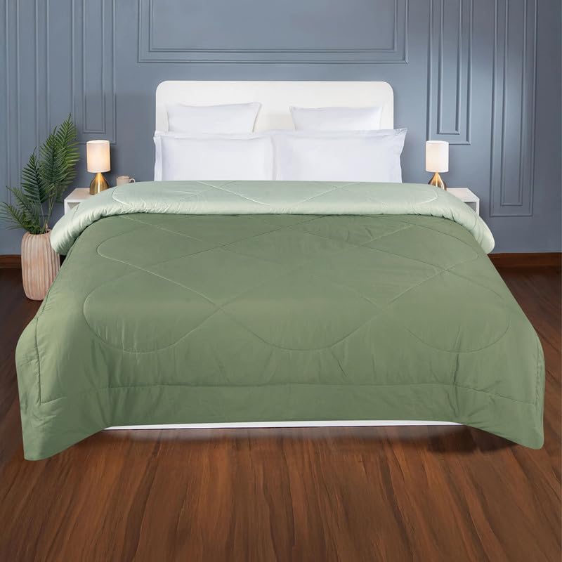la' amour Premium Microfiber Solid Plain Double Bed Comforter | All-Season Reversible AC Blanket for Winter & Summer | Soft & Lightweight Quilt for Double Bed - 220 GSM, Olive Green - Image 2