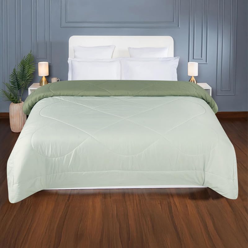 la' amour Premium Microfiber Solid Plain Double Bed Comforter | All-Season Reversible AC Blanket for Winter & Summer | Soft & Lightweight Quilt for Double Bed - 220 GSM, Olive Green - Image 3