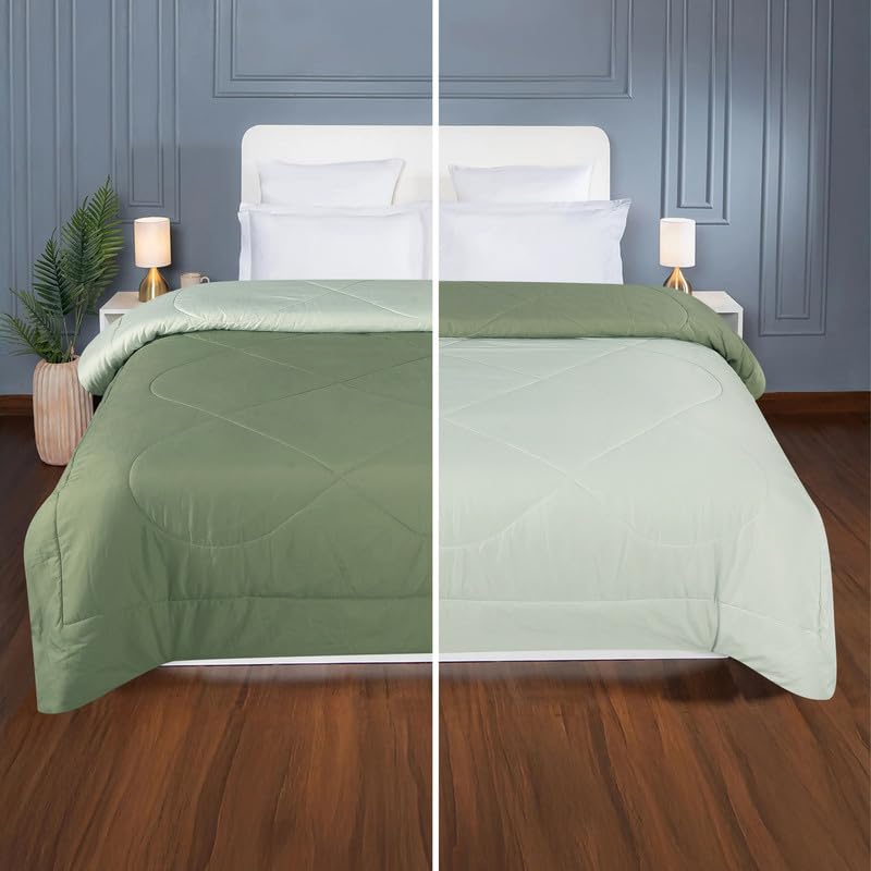 la' amour Premium Microfiber Solid Plain Double Bed Comforter | All-Season Reversible AC Blanket for Winter & Summer | Soft & Lightweight Quilt for Double Bed - 220 GSM, Olive Green - Image 4
