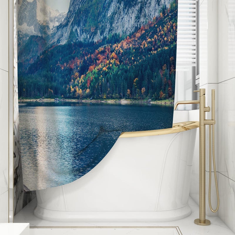 FING ستارة دش الحمام، ستارة حمام مع خطاف، ستارة مصممة للحمام، حوض الاستحمام، زينة ستائر حمام زخرفية حديثة (تصميم_27) - Image 4