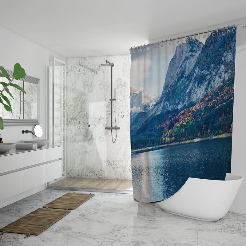 FING ستارة دش الحمام، ستارة حمام مع خطاف، ستارة مصممة للحمام، حوض الاستحمام، زينة ستائر حمام زخرفية حديثة (تصميم_27) - Image 3