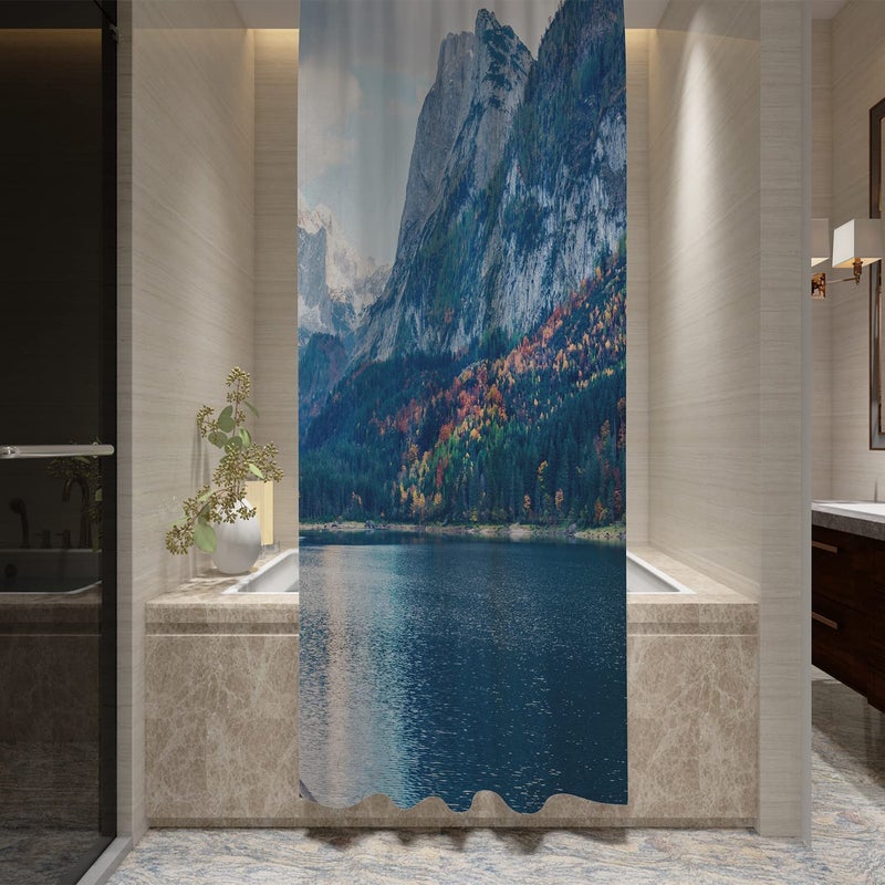 FING ستارة دش الحمام، ستارة حمام مع خطاف، ستارة مصممة للحمام، حوض الاستحمام، زينة ستائر حمام زخرفية حديثة (تصميم_27) - Image 1