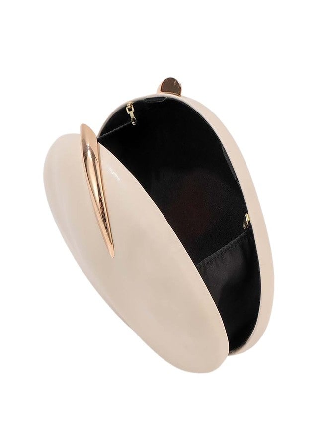 DEBIMY Women Faux Leather Clutch Oval Shell Purse Metal Decor Egg Evening Bag Leather Crossbody Bag for Party Prom Casual, Beige B - Image 5