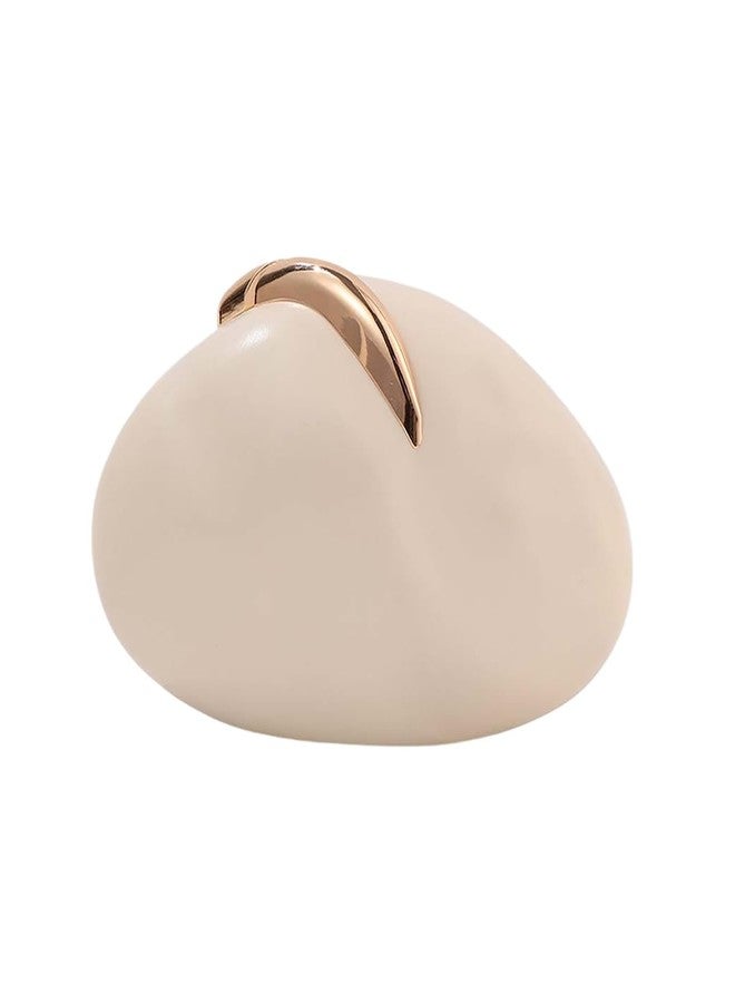 DEBIMY Women Faux Leather Clutch Oval Shell Purse Metal Decor Egg Evening Bag Leather Crossbody Bag for Party Prom Casual, Beige B - Image 1