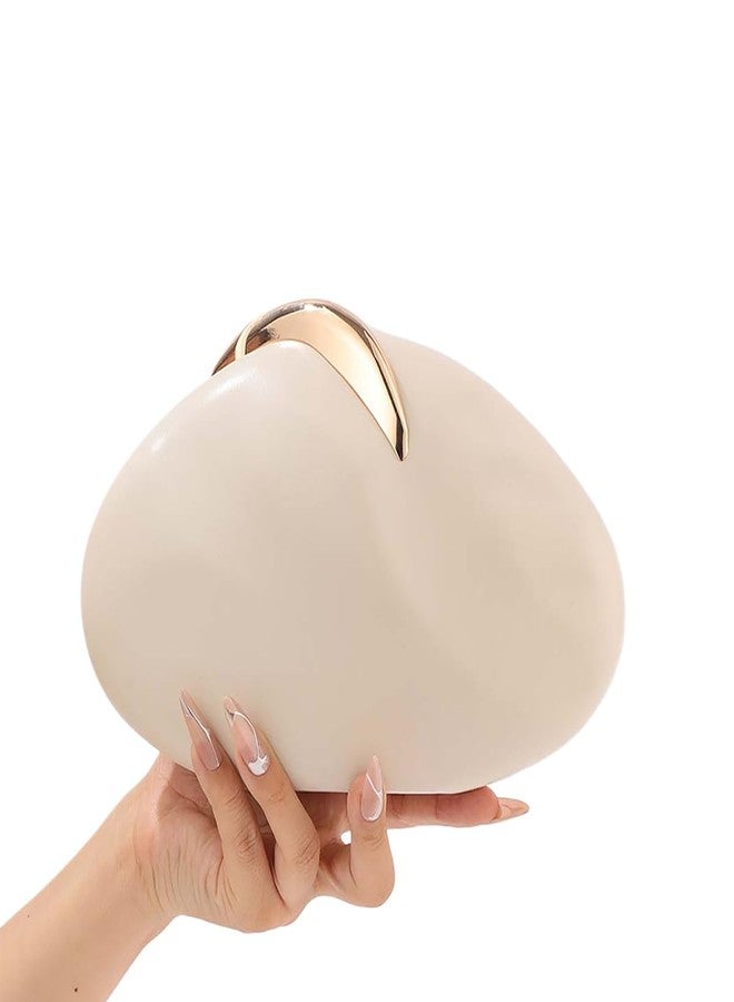 DEBIMY Women Faux Leather Clutch Oval Shell Purse Metal Decor Egg Evening Bag Leather Crossbody Bag for Party Prom Casual, Beige B - Image 2