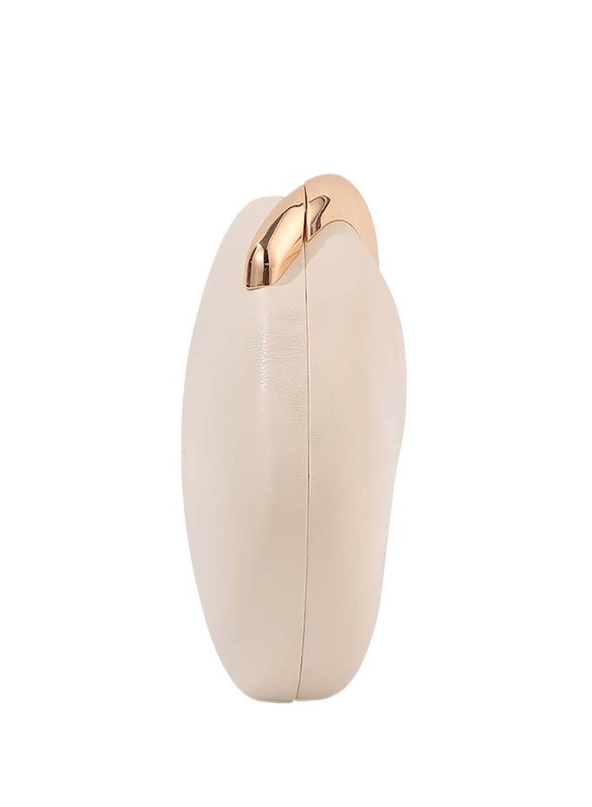 DEBIMY Women Faux Leather Clutch Oval Shell Purse Metal Decor Egg Evening Bag Leather Crossbody Bag for Party Prom Casual, Beige B - Image 4