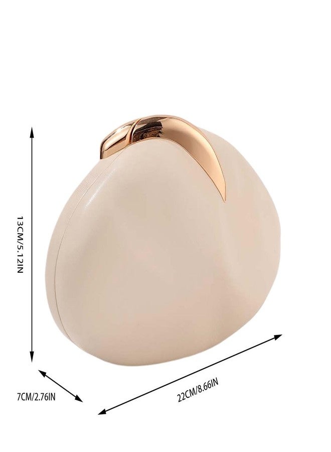 DEBIMY Women Faux Leather Clutch Oval Shell Purse Metal Decor Egg Evening Bag Leather Crossbody Bag for Party Prom Casual, Beige B - Image 3