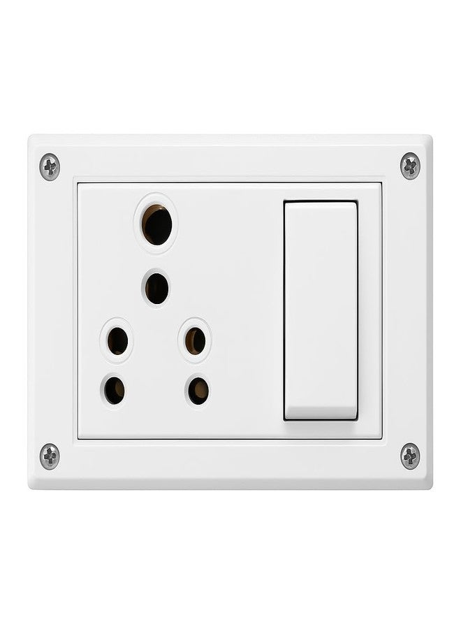 SEER 6-16 Amp Non-Modular Switch and Socket Combination with Box, Polycarbonate, White (switch box) - Image 1