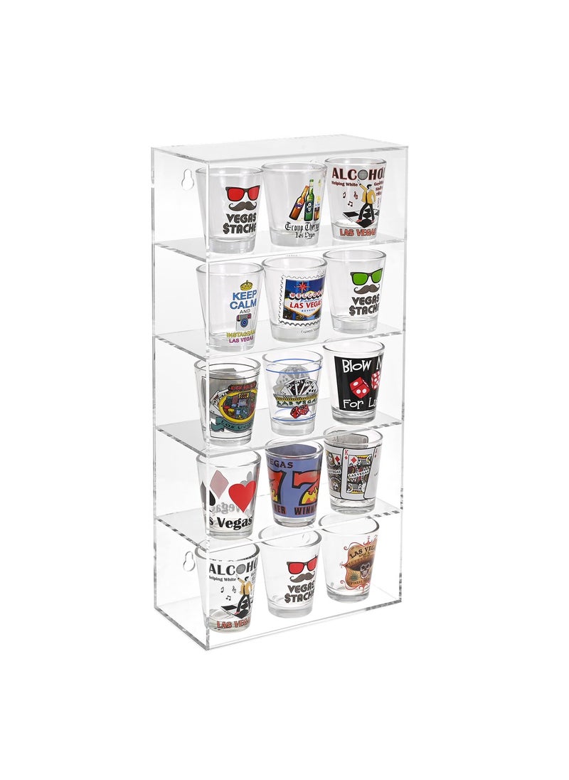 Mooca MOOCA Acrylic 5 Levels Wall Mounted Acrylic Display Case Shot Glass Display Case Cabinet Wall Mounted Sunglass Organizer Sunglasses Shelf 