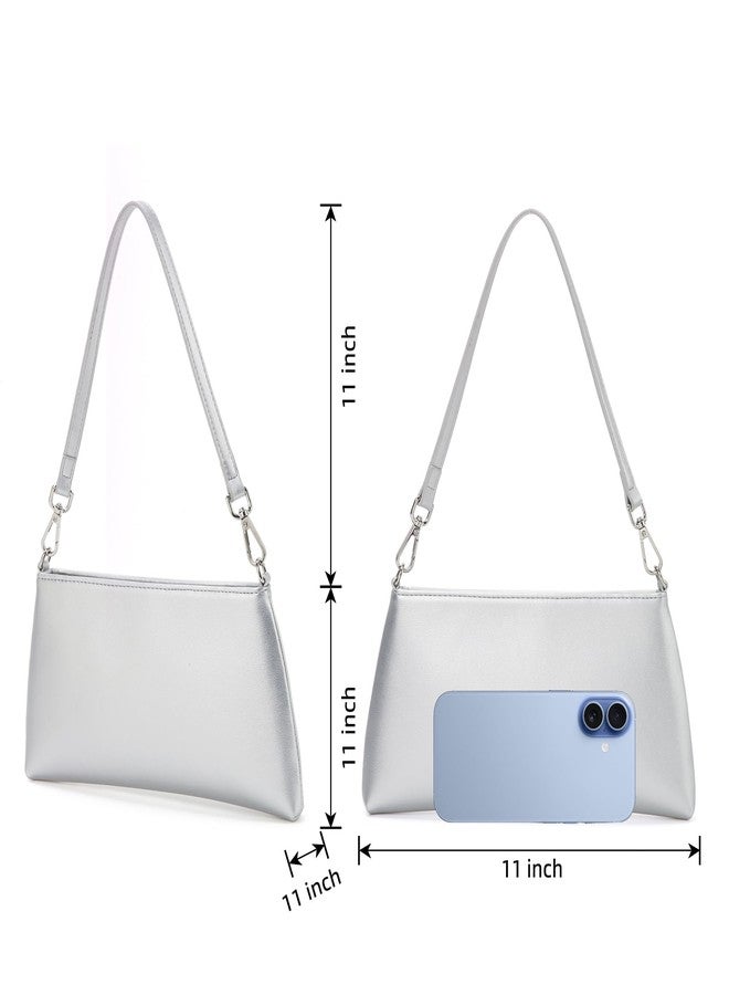 Valleycomfy Women Clutch Purses Ladies Pu Leather Evening Bag Shoulder Bag Handbag for Party/Wedding/Cocktail/Prom/Club, Silver - Image 2