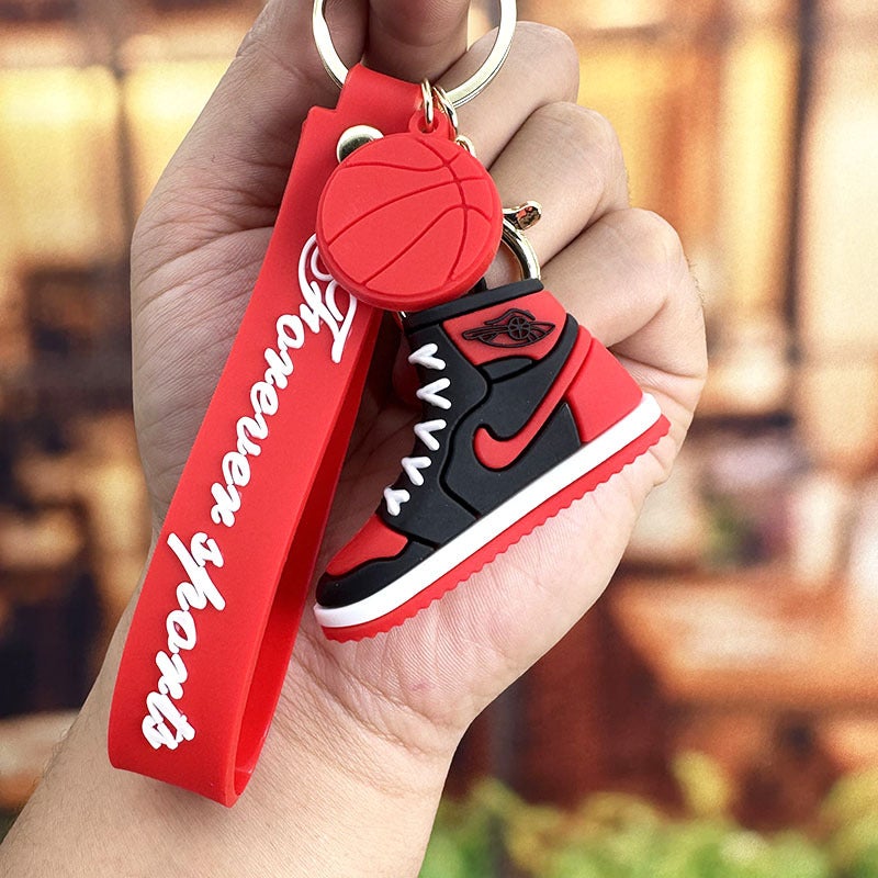 Couples Sneaker Keychain 3D AJ Car Keyring AJ black and red shoes (individually wrapped)