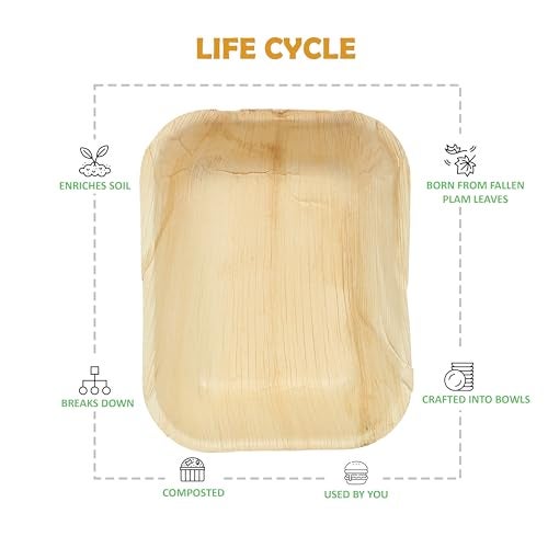 Clazkit Areca Palm Leaves Containers with Lid | Disposable Eco-Friendly Containers for Serving Snacks and Meals | Durable and Sturdy Containers used for Kitchen (1000ml, Pack of 10) - Image 2