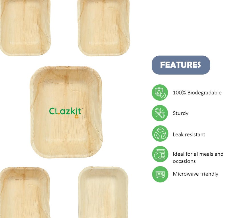 Clazkit Areca Palm Leaves Containers with Lid | Disposable Eco-Friendly Containers for Serving Snacks and Meals | Durable and Sturdy Containers used for Kitchen (1000ml, Pack of 10) - Image 3