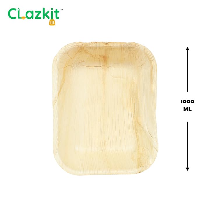 Clazkit Areca Palm Leaves Containers with Lid | Disposable Eco-Friendly Containers for Serving Snacks and Meals | Durable and Sturdy Containers used for Kitchen (1000ml, Pack of 10) - Image 4