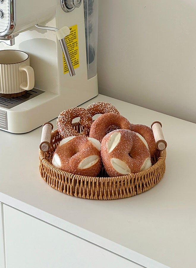 ZVEV Decorative Tray, With Wooden Circular Handle, Serving Plate, Vine Woven Storage Tray, Spill-Proof Tray, Decorative Serving Tray for Coffee Table, Tea, Storage Rectangular, Living Room, Bedroom - Image 3