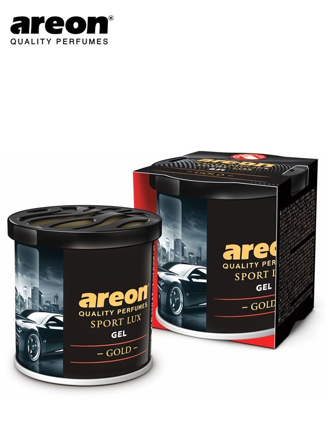 معطر جو جل فاخر رياضي فاخر للسيارة ذهبي 80 جم، مزيل للروائح يدوم طويلاً للسيارة والمنزل والمكتب، علبة قابلة للتحكم في الرائحة، رائحة قوية لإزالة روائح الدخان والطعام والحيوانات الأليفة، معطر جو جل عالي الأداء في جميع الأحوال الجوية - Image 1
