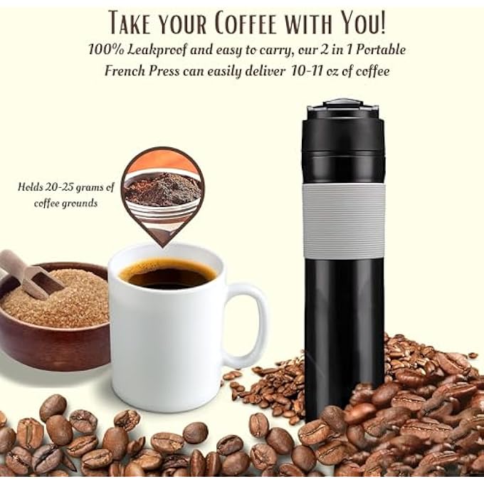 NALACAL ماكينة تحضير القهوة الفرنسية 2 في 1 المحمولة للسفر بسعة 118 أونصة، كوب أسود يحافظ على المشروبات ساخنة لساعات، مثالية للتخييم والعمل والمدرسة أثناء التنقل - Image 4