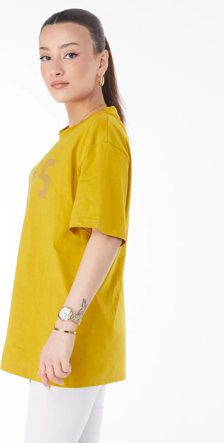 Tofisa 24631-Oil-Green Crew Neck Short Sleeve Printed T-Shirt