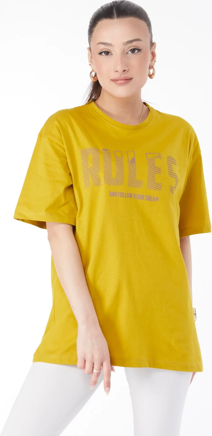 Tofisa 24631-Oil-Green Crew Neck Short Sleeve Printed T-Shirt
