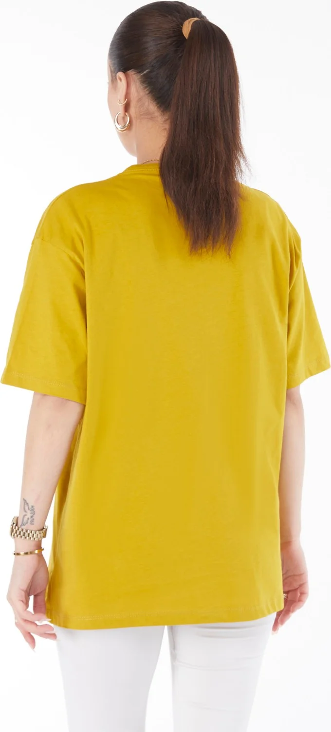 Tofisa 24631-Oil-Green Crew Neck Short Sleeve Printed T-Shirt