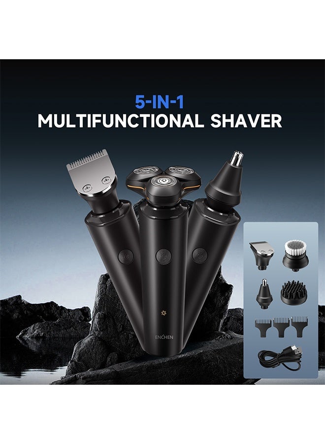ENCHEN 5-in-1 Men's Electric Shaver Grooming Kit | 3D Floating 3-Blade Shaver | 27 Self-Sharpening Blades | IPX7 Waterproof | 60-Min Cordless Runtime | Fast Charging | Suitable for Shaving, Trimming & Facial Care - Image 1