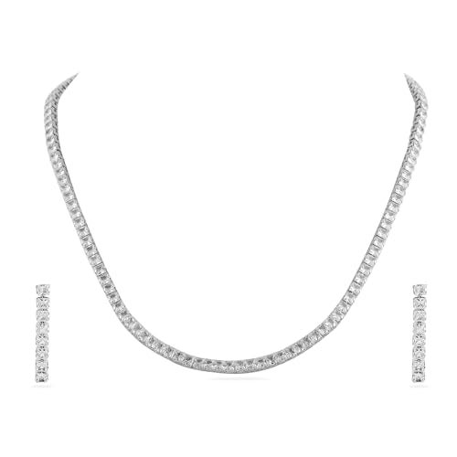 Rubans Rhodium-Plated Cubic Zirconia Studded Statement Necklace Set - Image 1