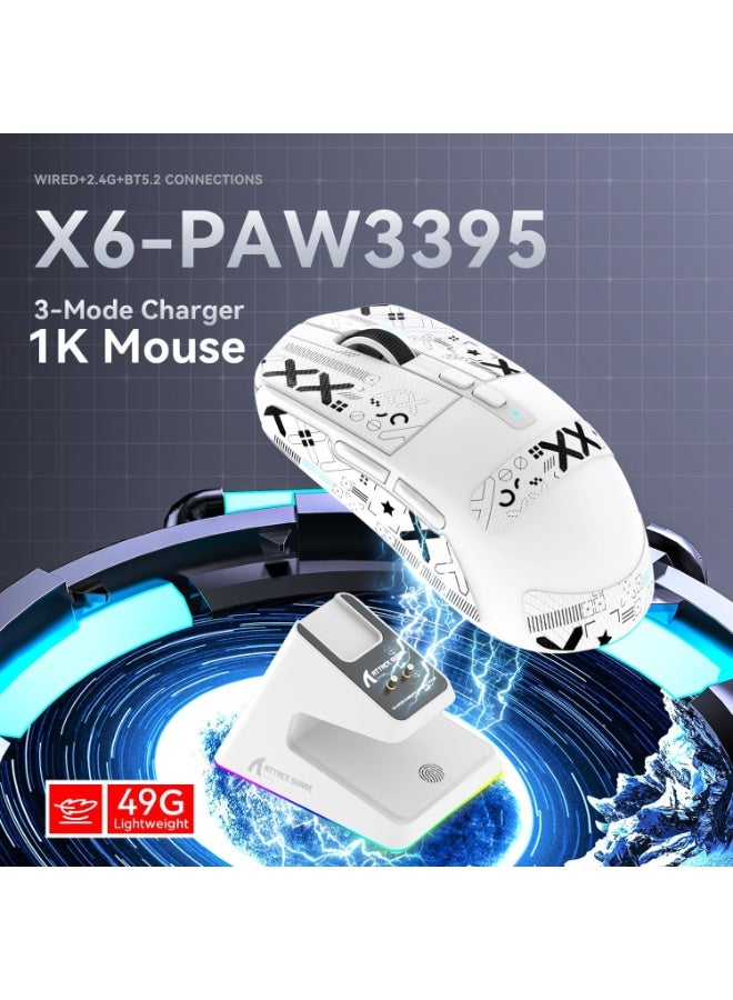 هجوم القرش ماوس ألعاب لاسلكي خفيف الوزن X6 مع شريط قبضة ماوس مضاد للانزلاق، تصميم ذاتي اللصق، مطاطات مقابض جانبية مصقولة، وسادات مقاومة للعرق/معجون مضاد للعرق، مقطوع ليناسب - أبيض - Image 2