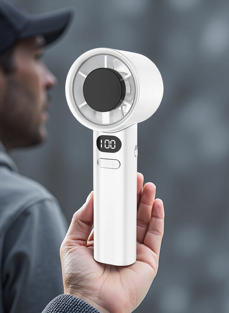 المروحة المحمولة بدون خطوات قابلة للتعديل ، مروحة شخصية محمولة مع شاشة LED ، مروحة صغيرة مع سرعة 1-120 ، مروحة مكتب قابلة لإعادة الشحن مروحة يدوية للسفر أو المكتب (أبيض) - Image 1