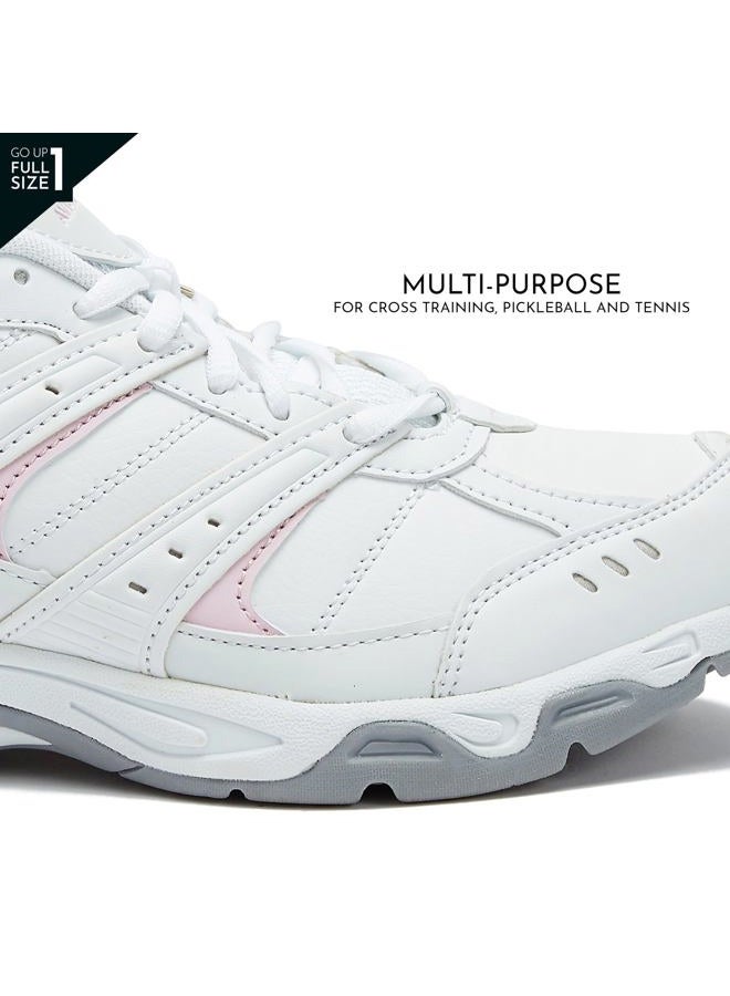 Avia Verge Womens Sneakers - Tennis, Court, Cross Training, or Pickleball Shoes for Women, 8.5 Wide, White with Light Pink, Bright White/Avia Pink/Silver/Steel Grey, 8.5 Wide - Image 3