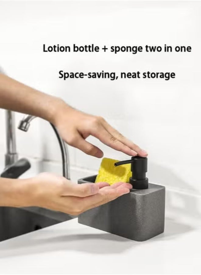 AROAQ Refillable Soap Dispenser, Stylish Marble Appearance With Practical Sponge Compartment, Including Dishwashing Sponge (Pack Of 2) - Image 5