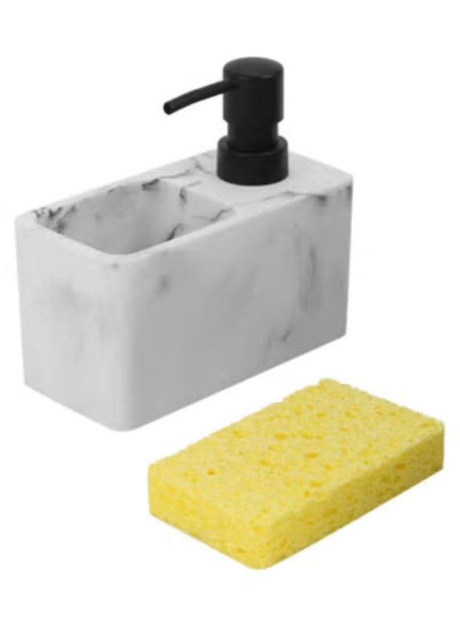 AROAQ Refillable Soap Dispenser, Stylish Marble Appearance With Practical Sponge Compartment, Including Dishwashing Sponge (Pack Of 2) - Image 3