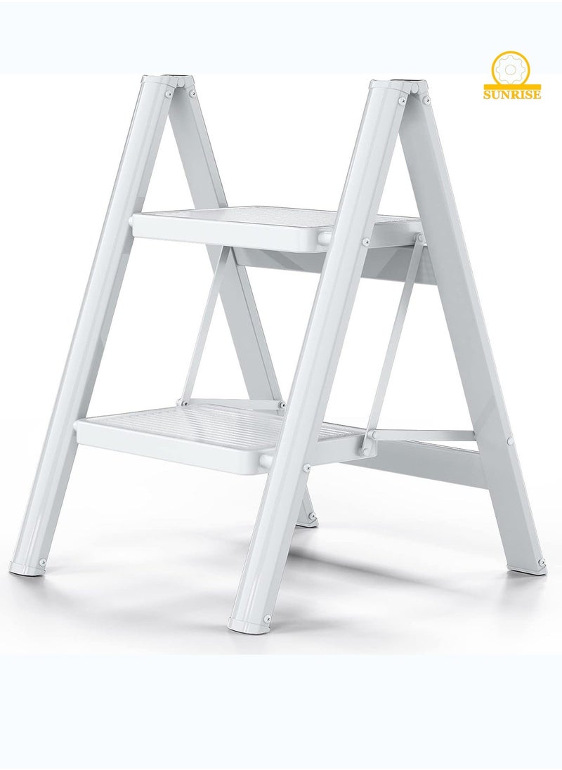 SUNRISE 2 Step Folding Step Stool,Steel Metal Step Stools Non-Slip Pedal,Small Portable Ladder Kitchen Lightweight Home Office Ladders  - Image 1